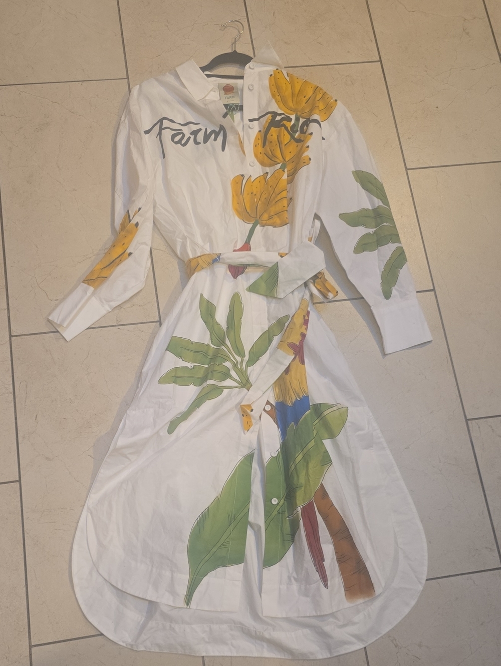 FARM RIO Off-White Tropical Parrot &Banana Organic Cotton Chemise Midi Dress NWT - Picture 7 of 7